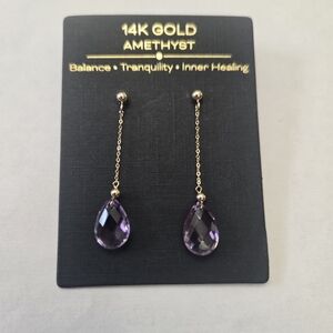 14K Gold Amethyst Drop Earrings